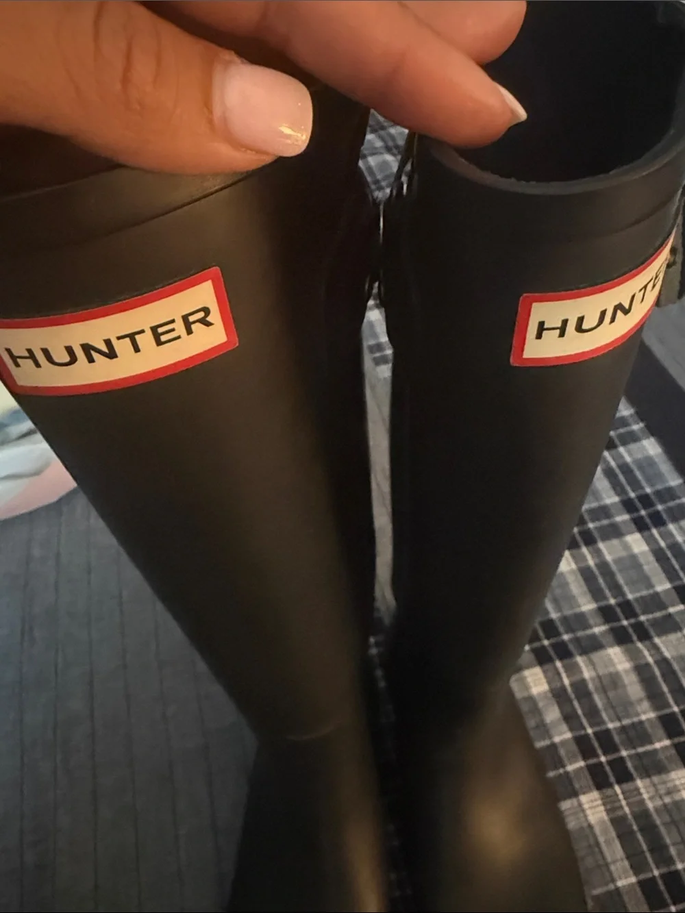 Hunter Matte Black Knee-High Rain Boots with Red Logo